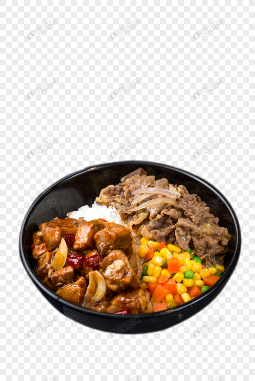 肥牛鸡块饭双拼