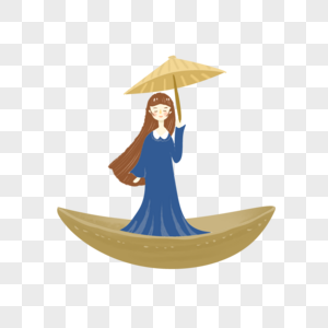 撑船打伞的女孩高清图片