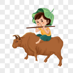 骑着牛吹笛子的牧童高清图片