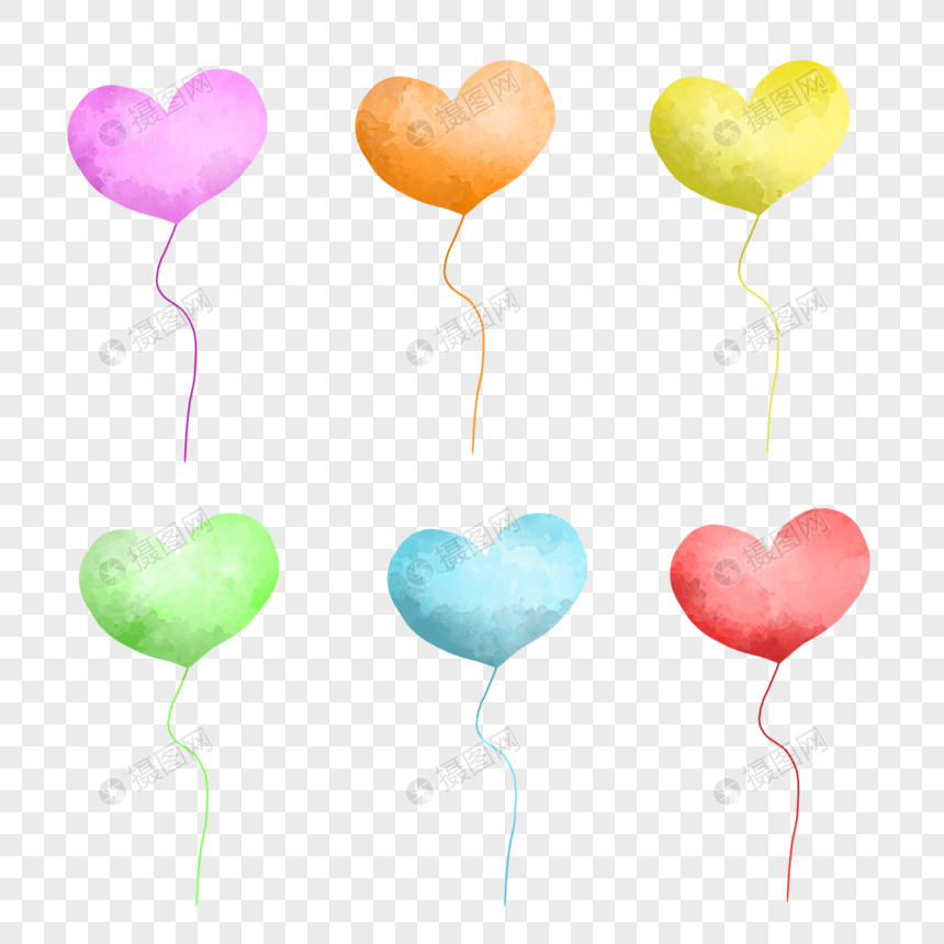 六一儿童节爱心彩色单只气球渐变手绘装饰图案图片