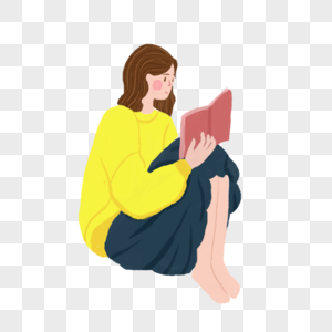 坐着看书的女孩图片