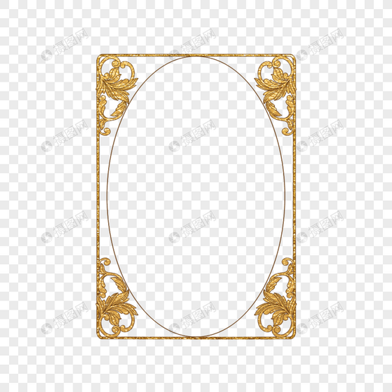 金色花纹长方形边框元素图片