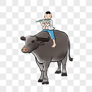 骑着牛吹笛子的牧童图片