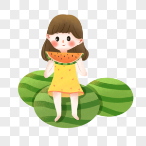 坐着西瓜吃西瓜的女孩图片