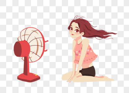立夏夏天吹电扇的女生高清图片