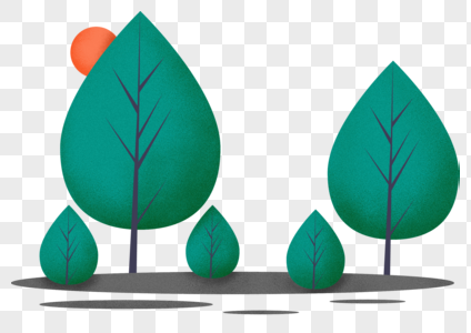 树木植物绿植扁平噪点手绘插画透明png图片