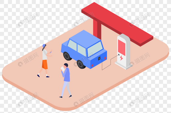 2.5D加油站插画图片