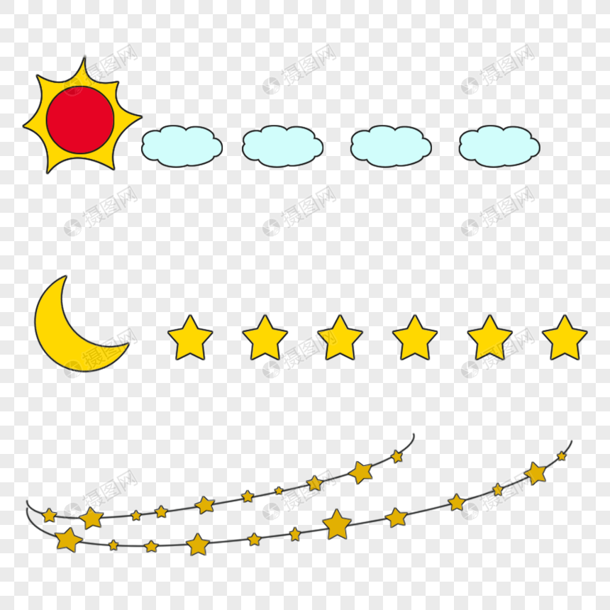 分割线可爱太阳月亮小星星元素素材下载 正版素材 摄图网 分割线可爱太阳月亮小星星元素素材下载 正版素材 摄图网