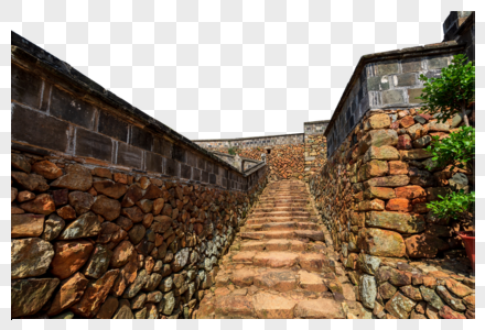 古老村庄文化石墙高清图片