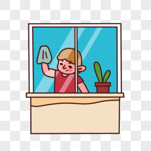 擦窗户打扫教室卫生高清图片