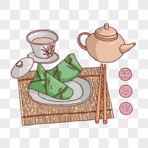 端午节粽子和茶图片