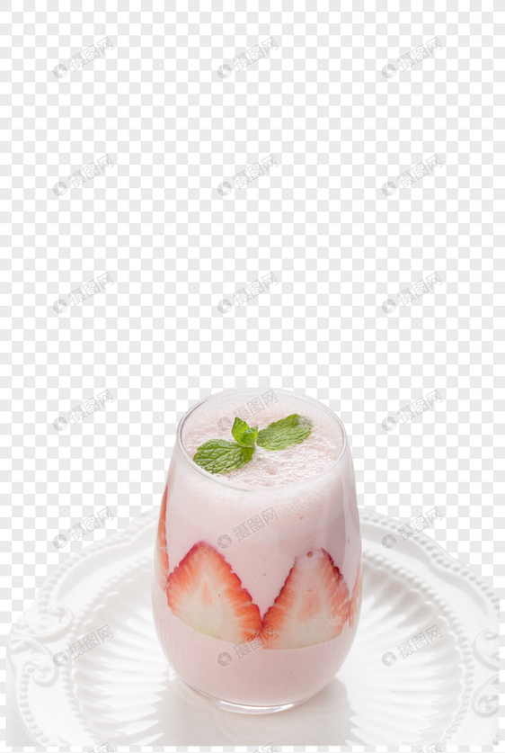 草莓饮品玻璃杯陶瓷盘图片