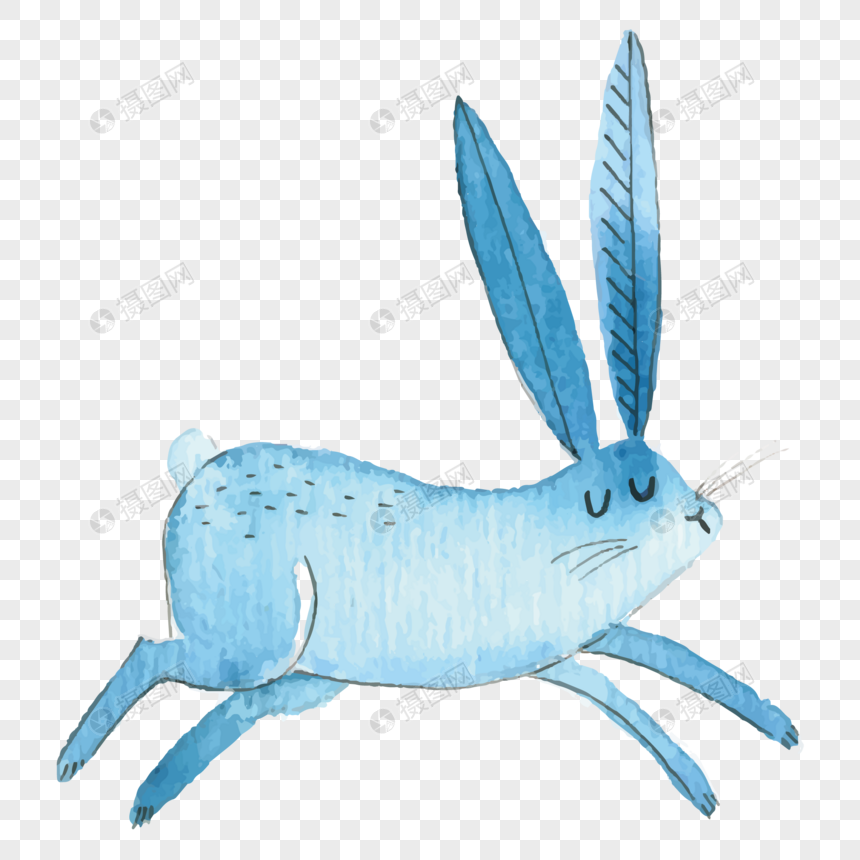 水彩蓝兔子图片