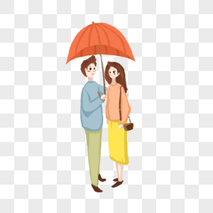 撑伞的情侣红色卡通雨伞高清图片