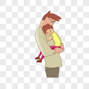 手绘卡通父亲节抱着熟睡儿子的父亲图片