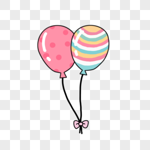 手绘卡通可爱粉色小清新条纹气球儿童免扣素材图片
