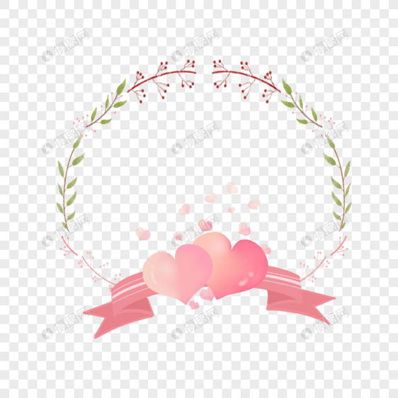 520情人节节日粉色爱心花环装饰图片