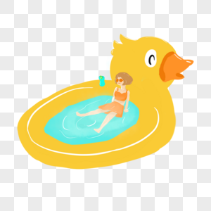 鸭子玩具泳圈 夏天 插画 清凉 水池 泳衣女孩高清图片