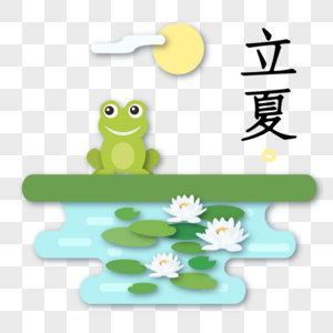夏天池塘里的睡莲和青蛙高清图片
