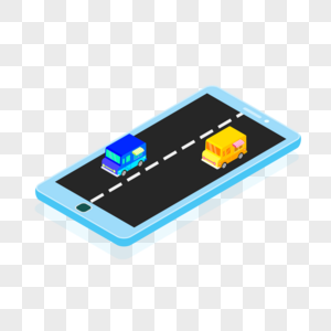 2.5D蓝色小清新手机汽车插画图片