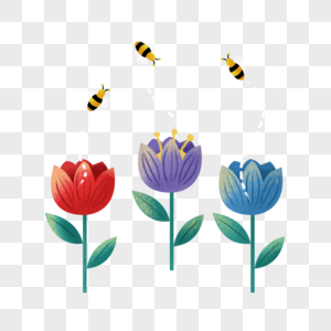 手绘鲜花蜜蜂图片