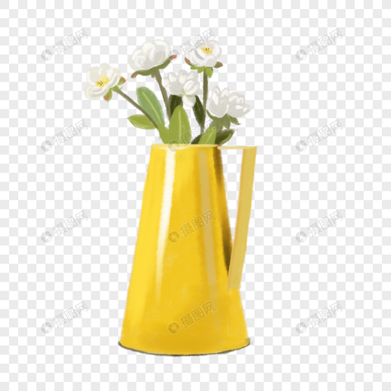 手绘黄色花瓶茉莉图片
