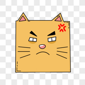 方块猫黄色卡通生气表情包图片素材