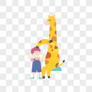 矢量可爱儿童节主题长颈鹿先生量小孩子身高图片