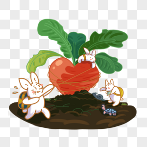 兔子母子一家拔大萝卜高清图片