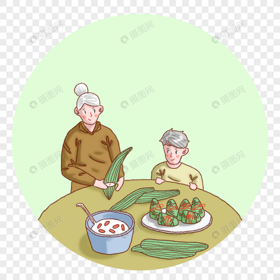 端午节奶奶和孙子一起包粽子图片