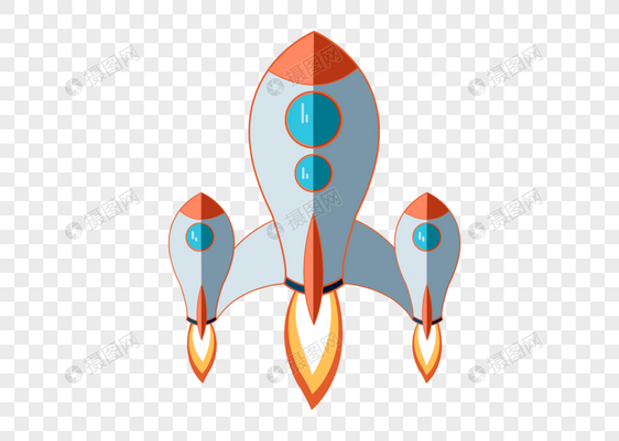 原创高清手绘卡通元素小清新航天航空蓝色圆头火箭图片