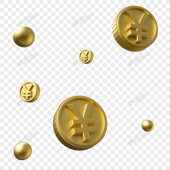 立体悬浮金色人民币插图图片