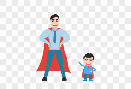 父亲节超人爸爸和儿子卡通素材高清图片