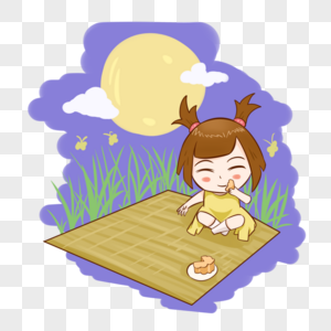 中秋节吃月饼的女孩图片