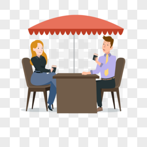 两个人在桌子旁喝咖啡讨论事情高清图片