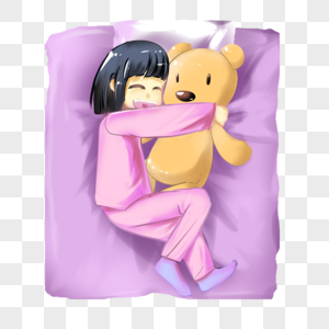 抱着玩具熊睡觉的女孩高清图片