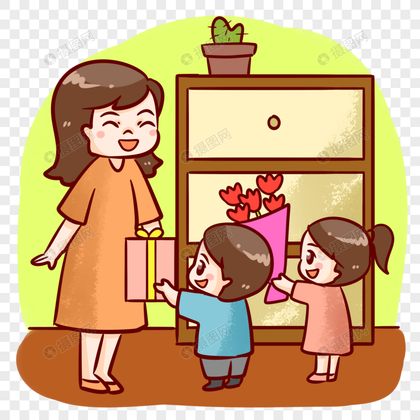 送妈妈礼物的孩子元素素材下载 正版素材401138513 摄图网