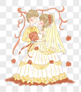 甜蜜婚纱照结婚夫妻插画PNG图片