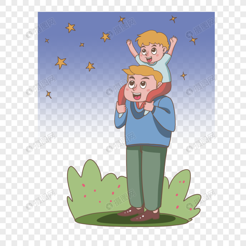 背着孩子看看星星的父亲图片