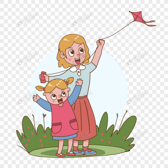 陪孩子放风筝的母亲图片