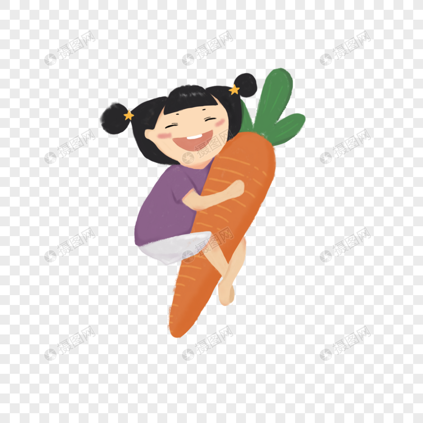 抱萝卜的小女孩