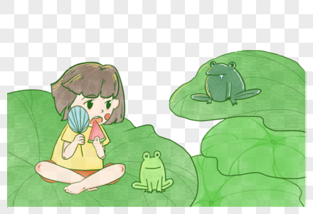 坐在荷叶上的女孩图片素材