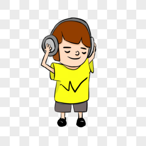 卡通 小男孩 插画 听音乐 可爱 戴耳机高清图片