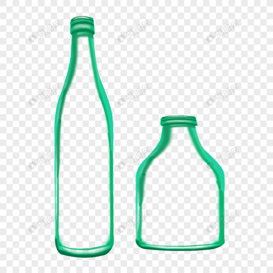 手绘绿色酒瓶元素图片
