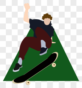男子滑板绿色背景跳跃极限运动滑板鞋青春元素图片