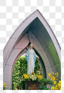 胡志明粉教堂圣母玛利亚雕塑高清图片
