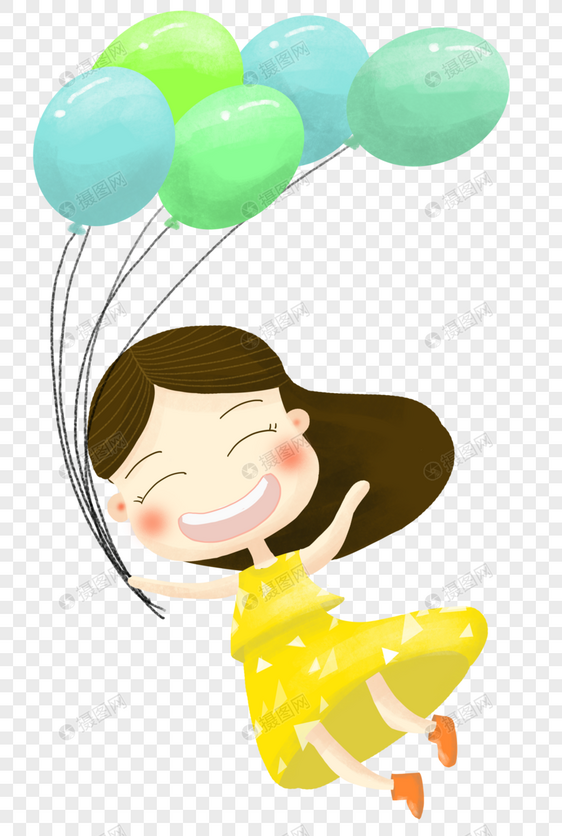手绘卡通女孩拿气球免抠素材图片