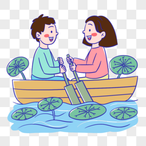 清新简约卡通夏季划船情侣约会元素图片
