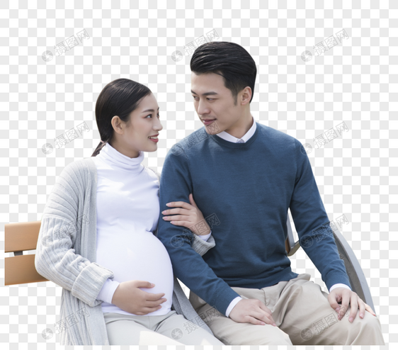 丈夫和怀孕的妻子在长椅上休息图片