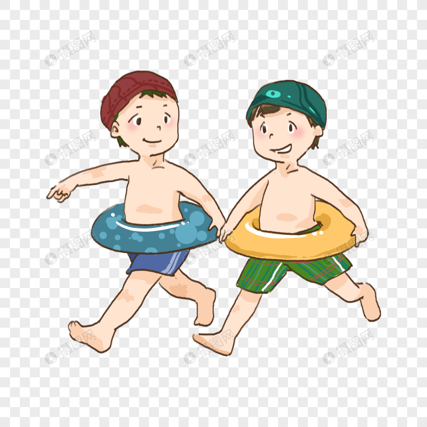 夏日游泳小朋友儿童节炎热清凉海边游泳圈